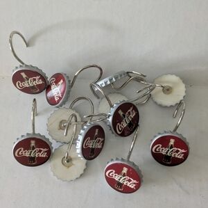 Coca Cola 12 Shower Curtain Hooks Coke Soda Bottle Cap Shaped Bathroom Decor